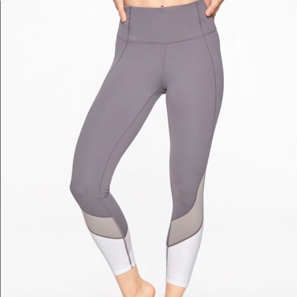 Athleta Colorblock PowerVita Salutation 7/8 Tight Size Medium Grey White Mesh